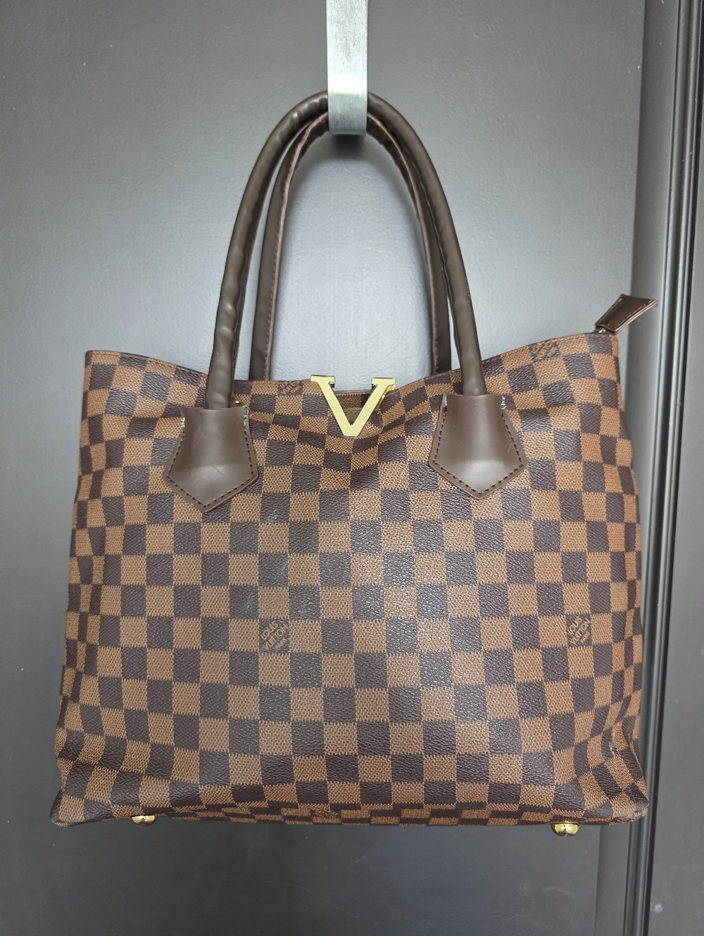 Louis Vuitton Monogram Tote Top Handle Bag Women Gold Logo 10x14 - Picture 2 of 15